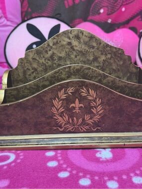 Vintage Hand Painted Fleur De Lis Letter Holder Desk Organizer